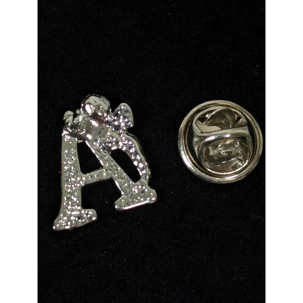 Vintage Silver Tone Initial Letter A‎ Angel Cherub Small Pin Brooch